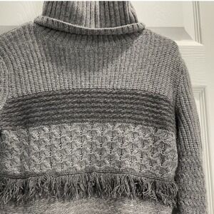 Christopher Fischer Turtleneck Sweater Fringe Knit Pullover Cozy Gray XS‎